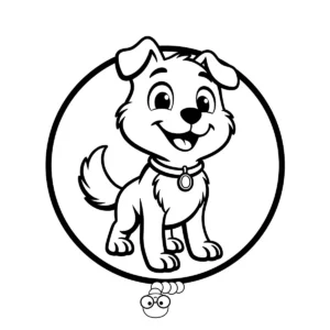 Cute puppy dog coloring page with smiling face and bold outlines for kids