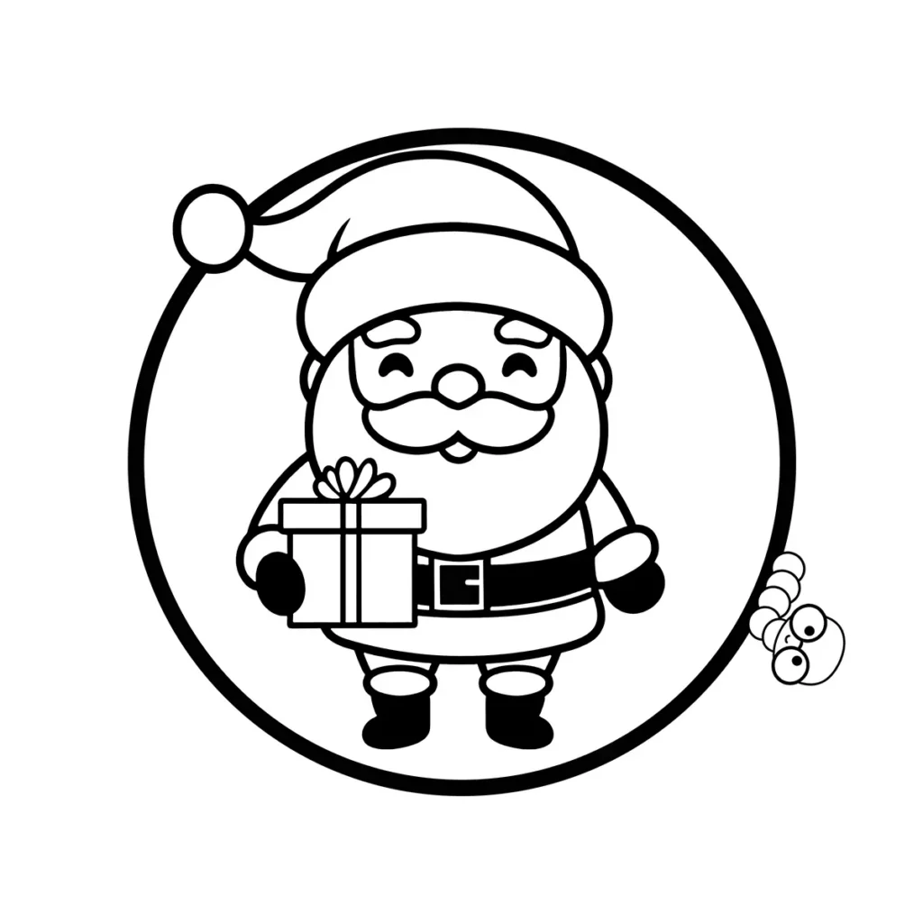 Cute Santa Claus coloring page holding a gift with simple lines for kids