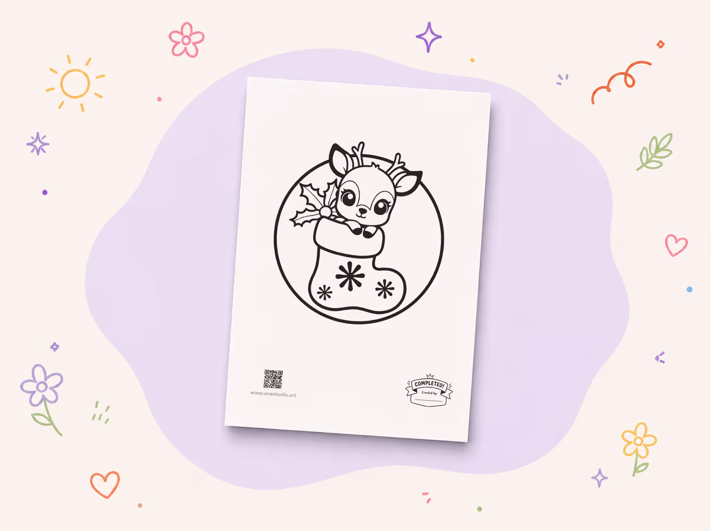 Printed baby deer in Christmas stocking coloring page