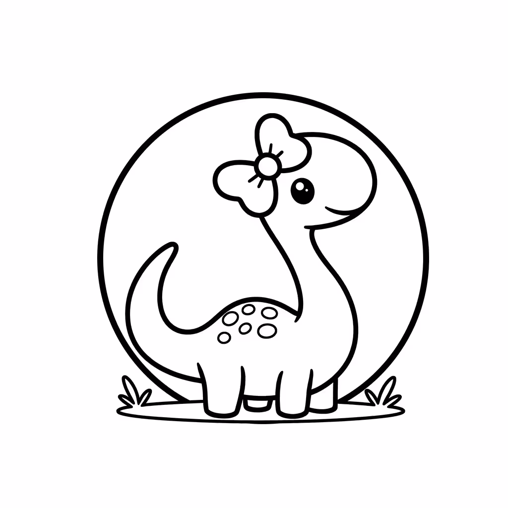 Long-neck dinosaur with large bow and spots coloring page
