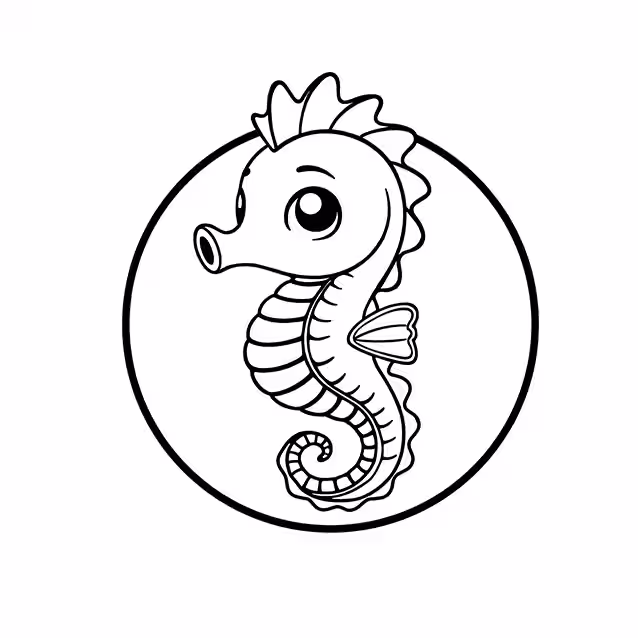 Cute seahorse with curled tail and small fin coloring page