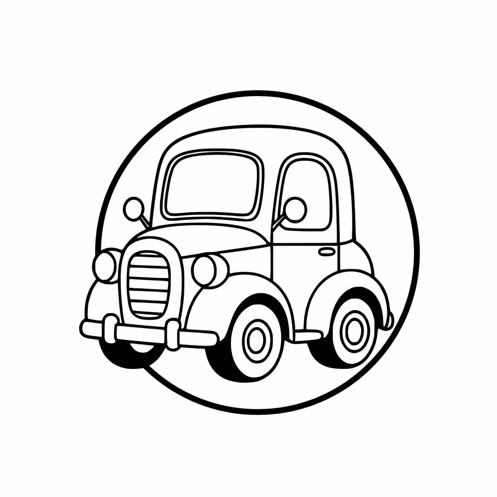 Small rounded vintage car with simple retro details coloring page