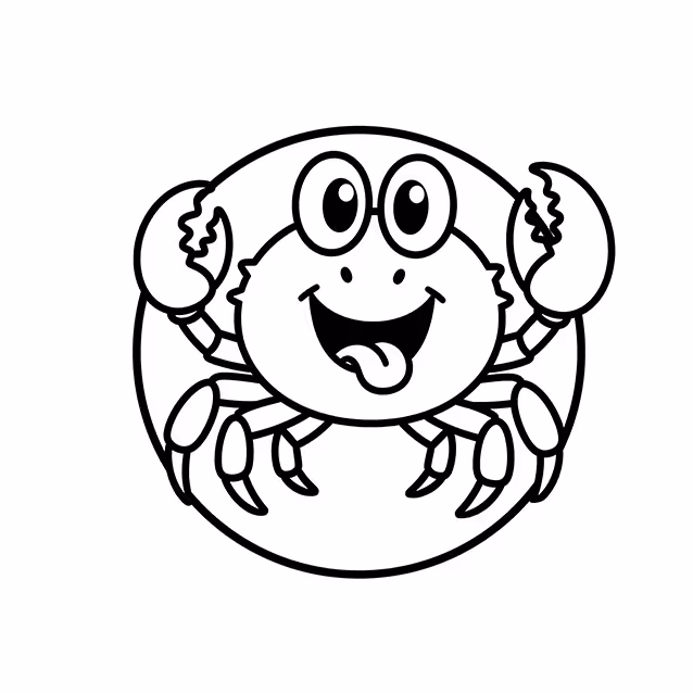 Smiling cartoon crab with large eyes and raised claws coloring page