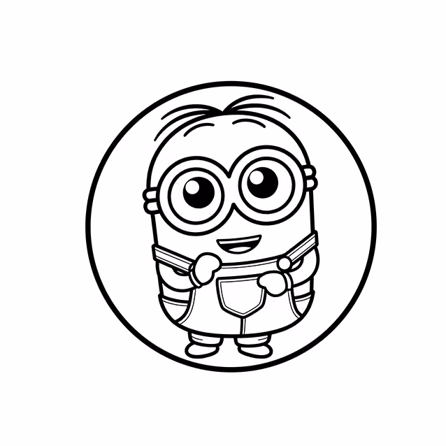 Smiling Minion with large round goggles, overalls, gloves, and small shoes coloring page