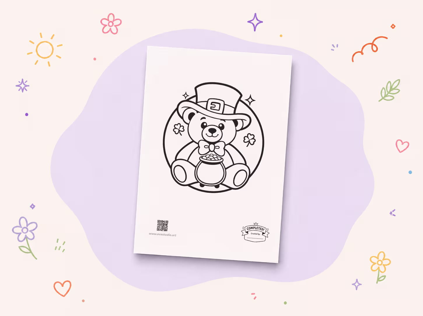 Printed St. Patrick’s bear with pot of gold coloring page