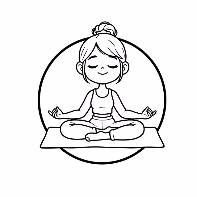 Girl sitting cross-legged and meditating on a yoga mat coloring page
