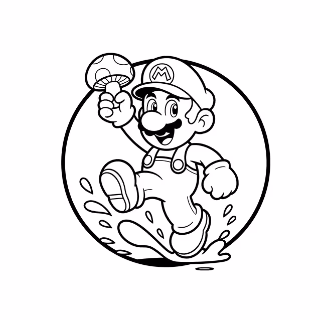 Mario running while holding a Super Mushroom coloring page