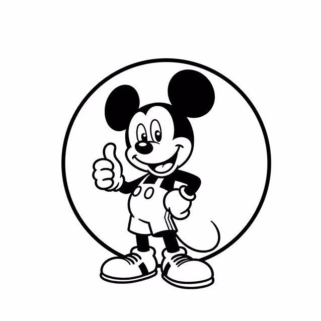 Mickey Mouse smiling and giving a thumbs-up coloring page