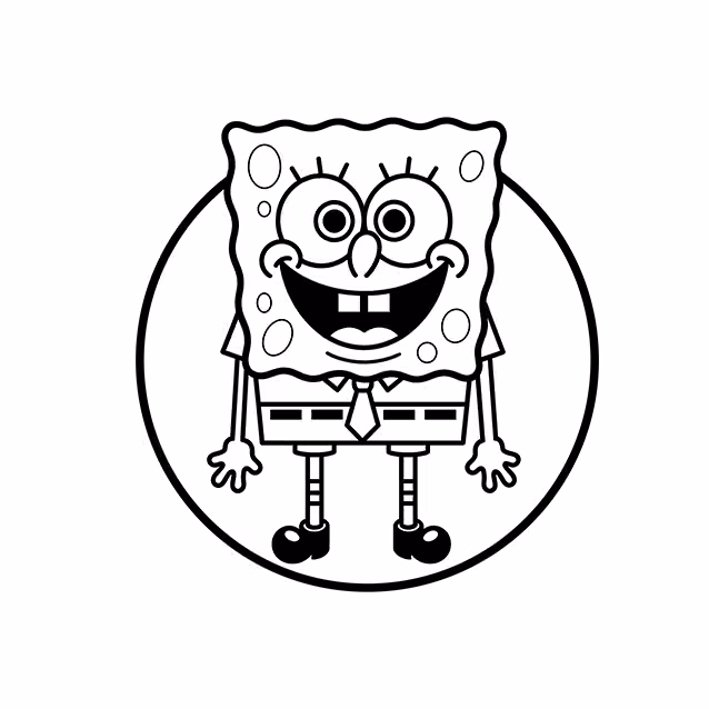 SpongeBob SquarePants smiling in shirt, tie, square pants, and striped socks coloring page