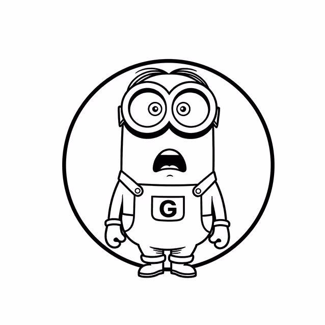 Surprised Minion with large goggles, overalls, gloves, and open mouth coloring page